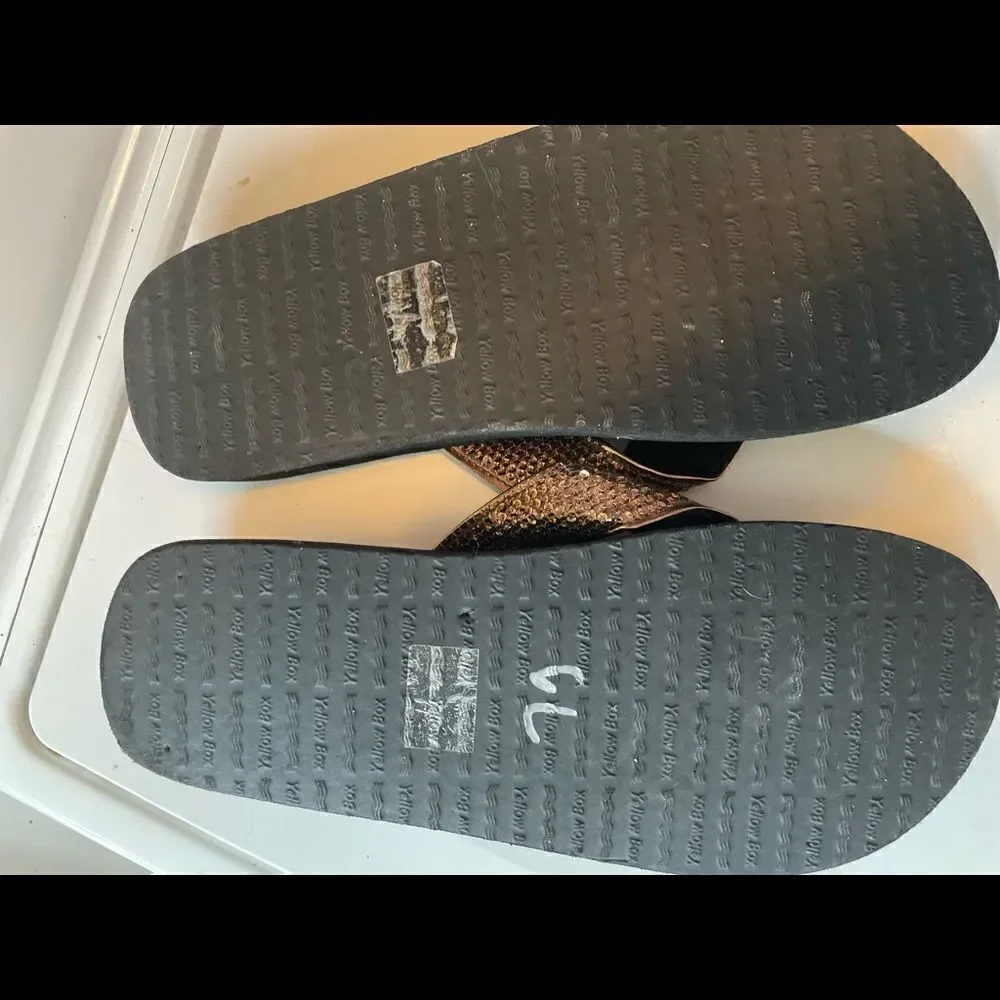 Yellow Box Shiny Bronze Flip Flops - Picture 2 of 3